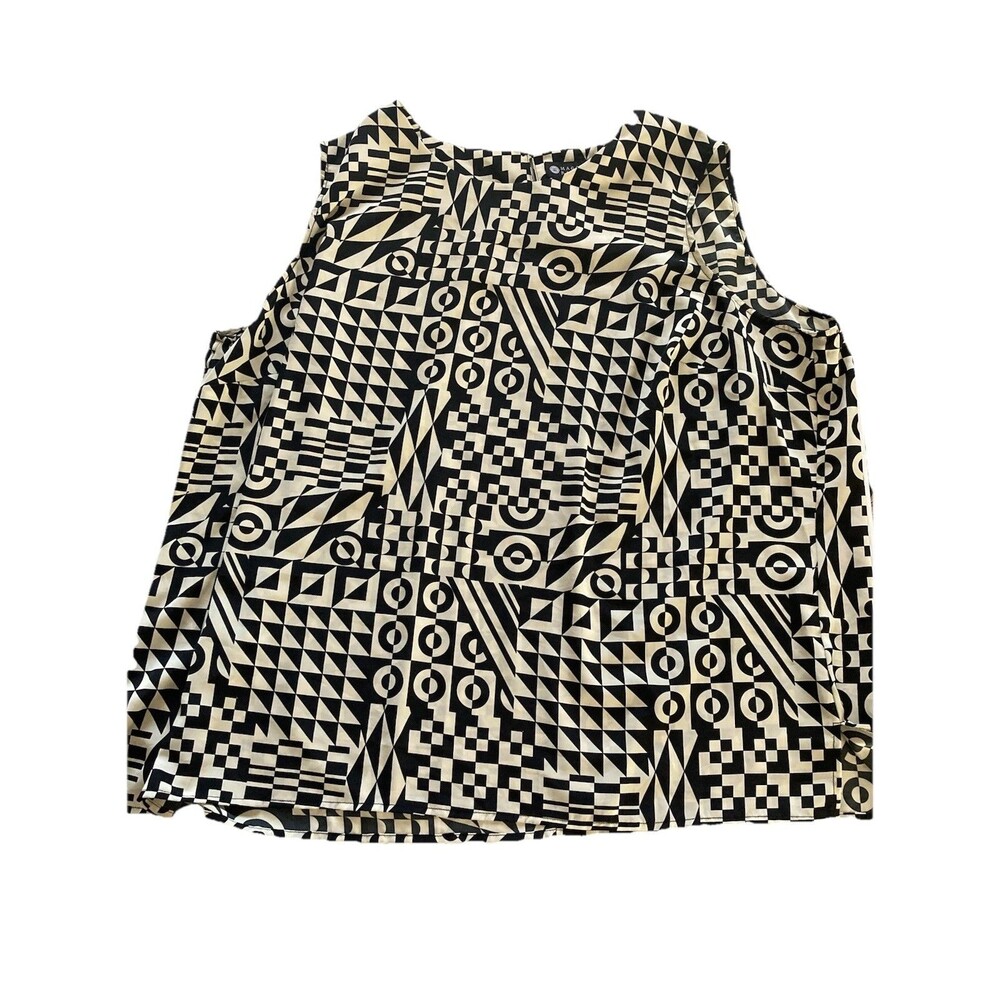 Maggie Barnes Top 3X Geometric Black & White Sleeveless Excellent Condition